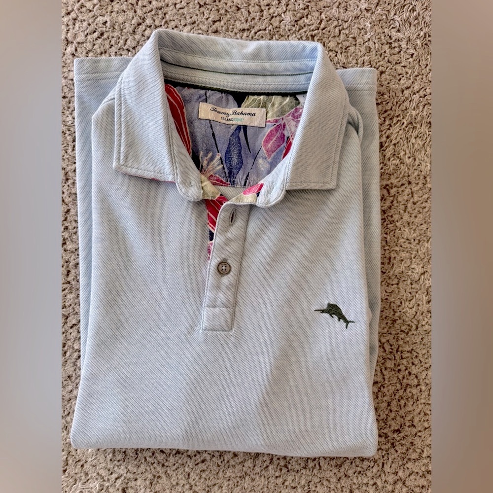 Tommy Bahama Light Blue Polo with Floral Trim
